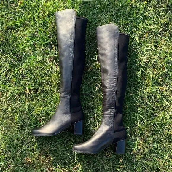 Stuart Weitzman 5050 Over the Knee Boots- Black Leather City Block Heel Size 4 - Picture 8 of 8